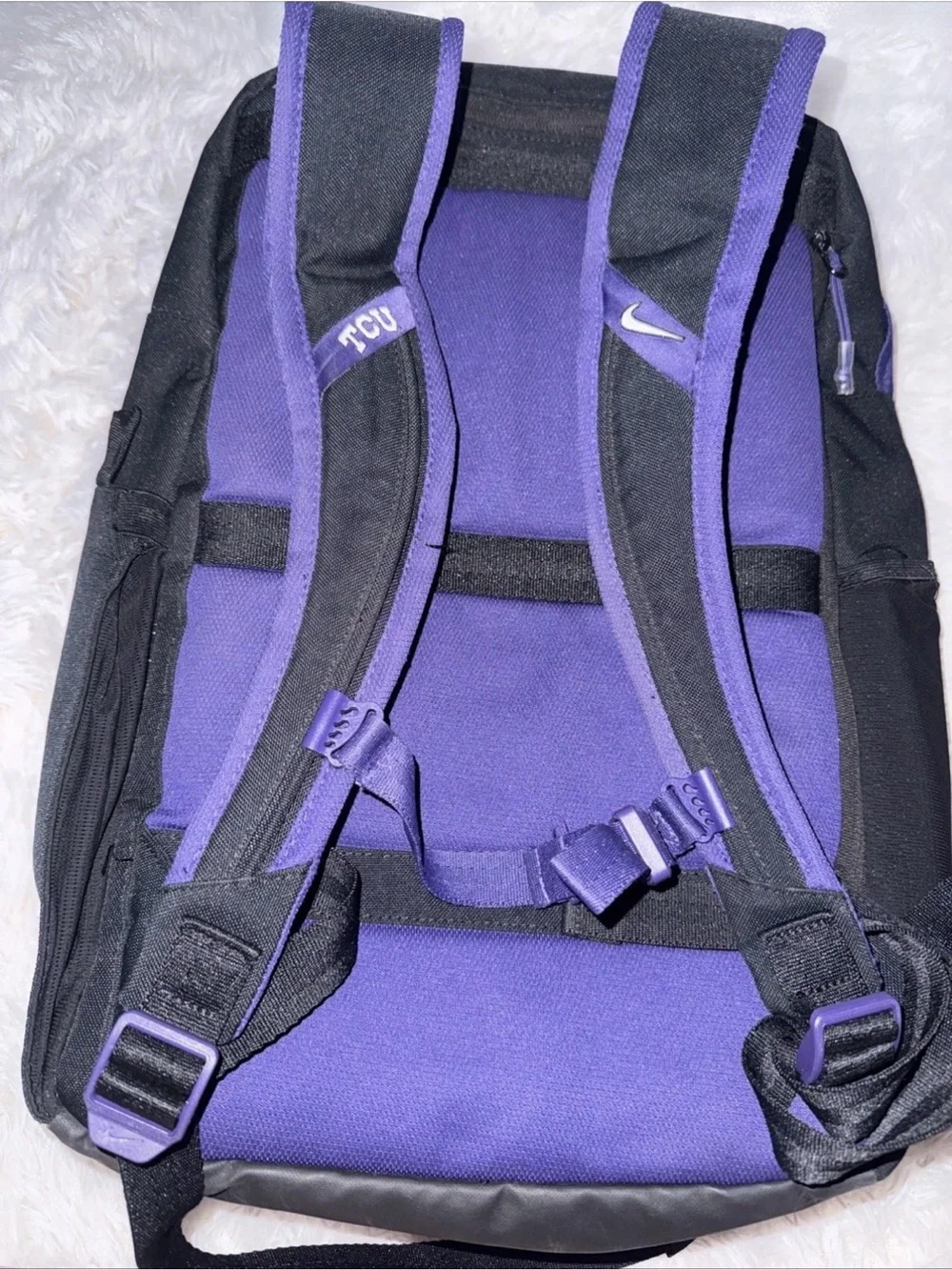 TCU Nike Horned Frog Logo Team Issued Black and Purple Travel Backpack